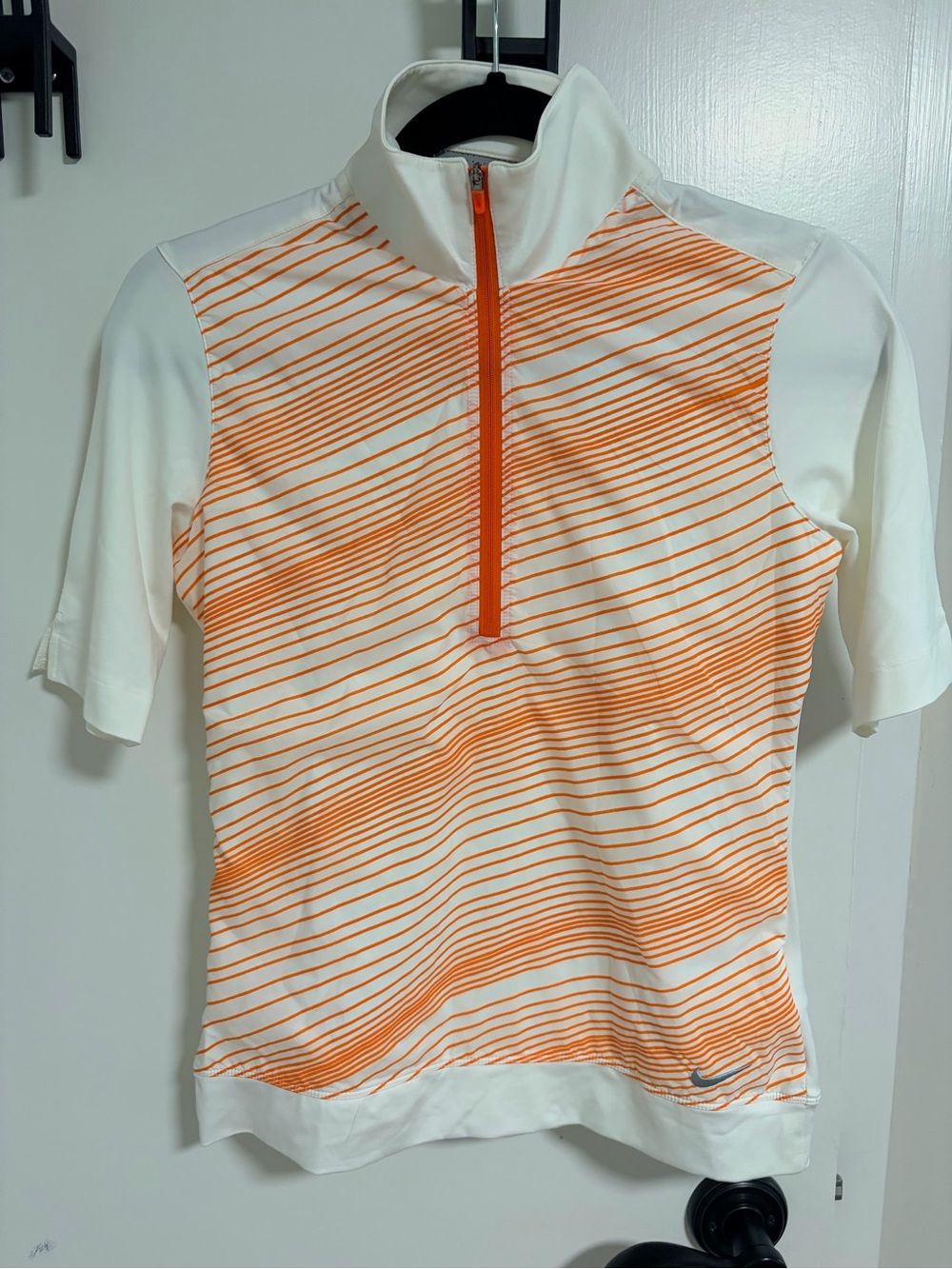NikeGolf Women White & Orange Striped Quarter-Zip Top